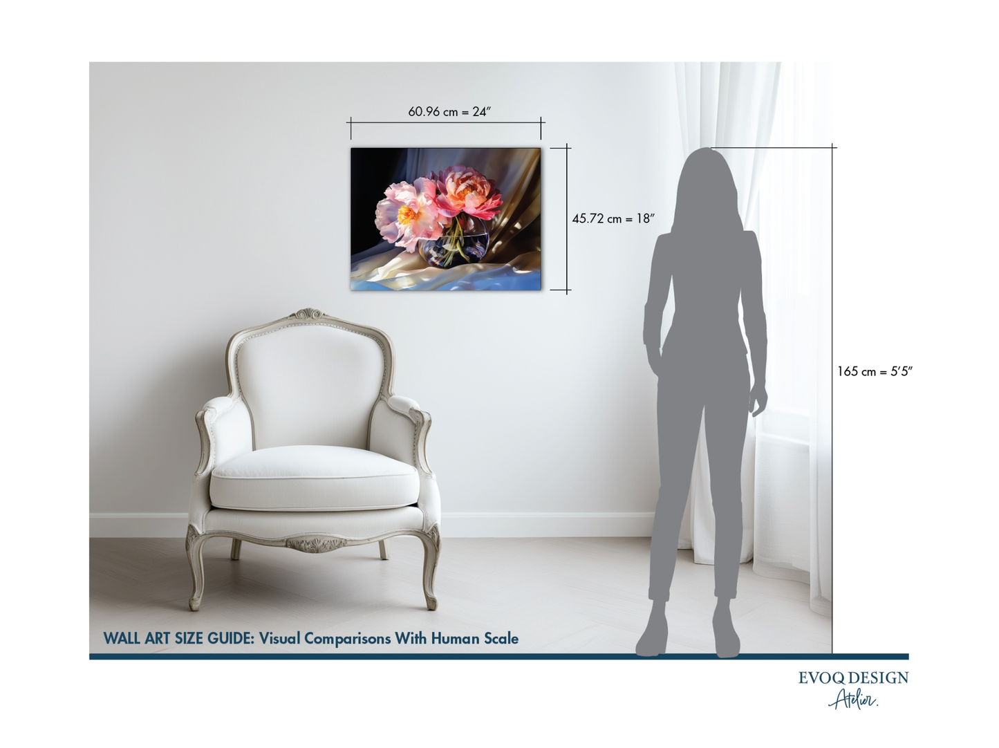 Floral Fantasia print #07 - home decor wall art size guide with size comparison
