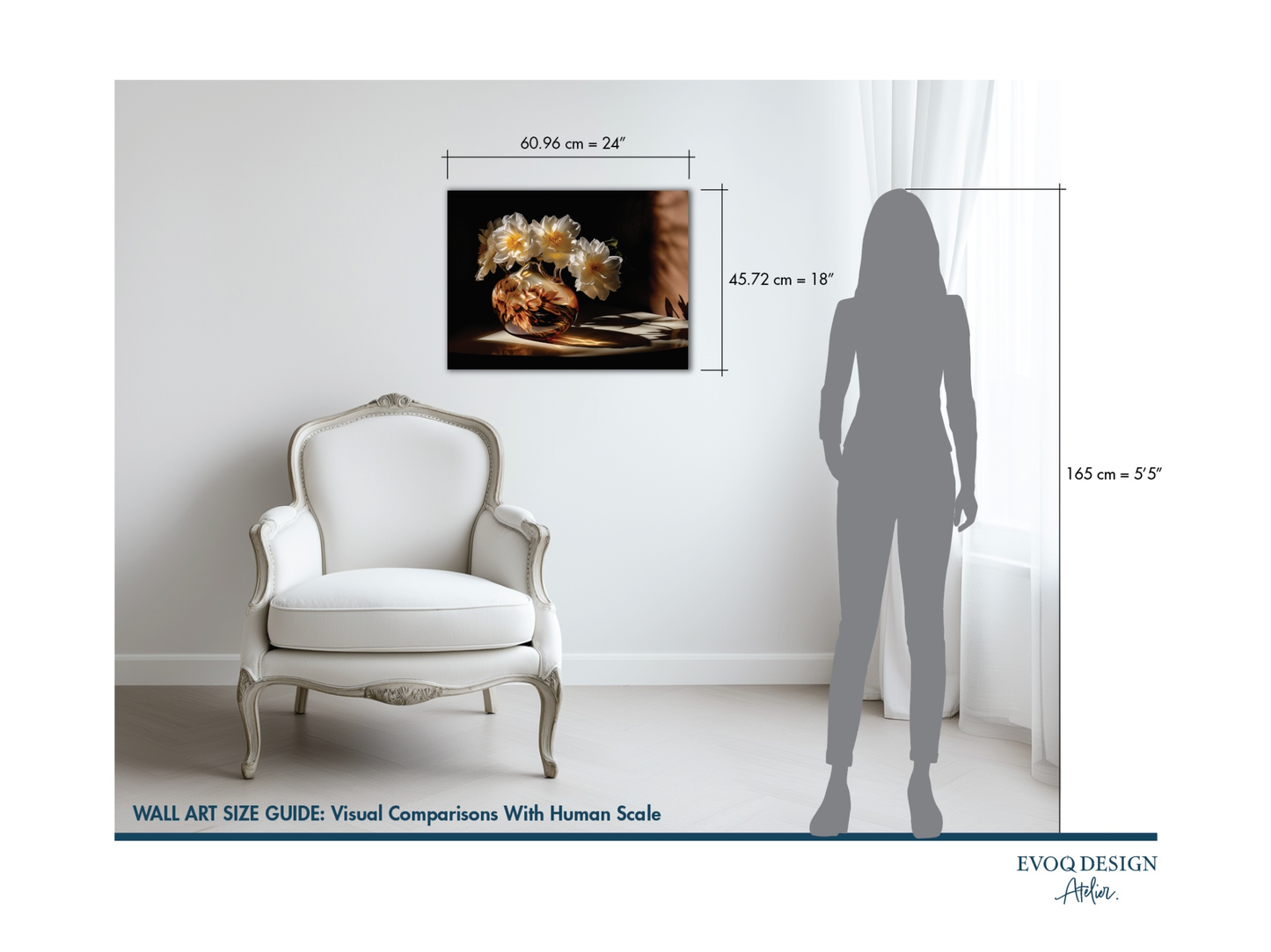 Floral Fantasia print #09 - home decor wall art size guide with size comparison