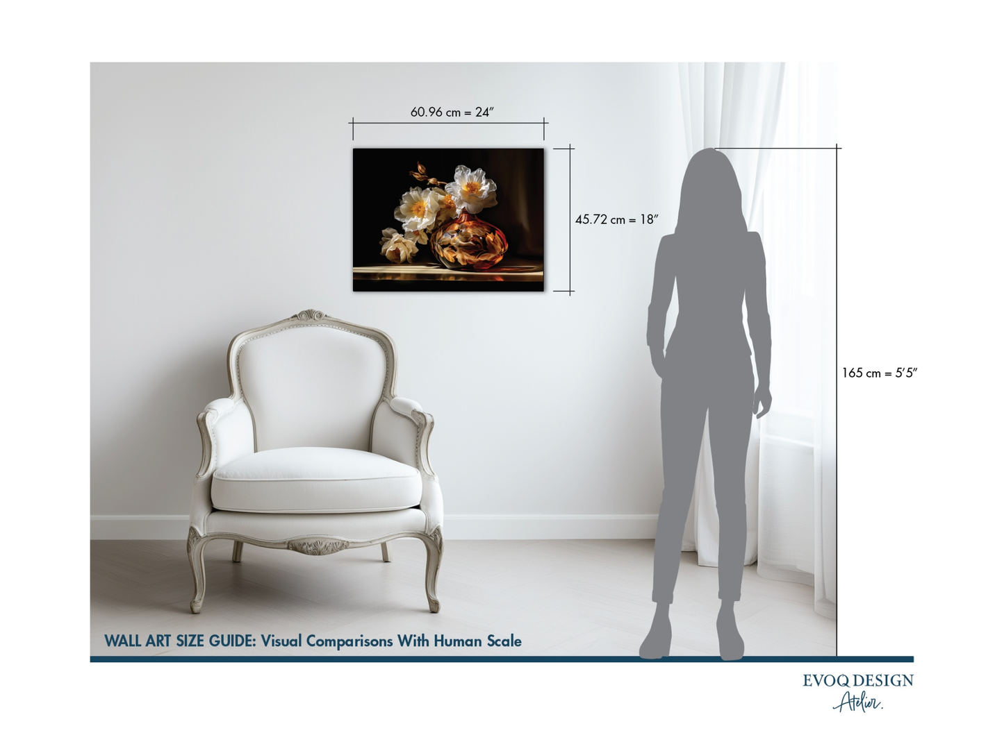 Floral Fantasia print #10 - home decor wall art size guide with size comparison