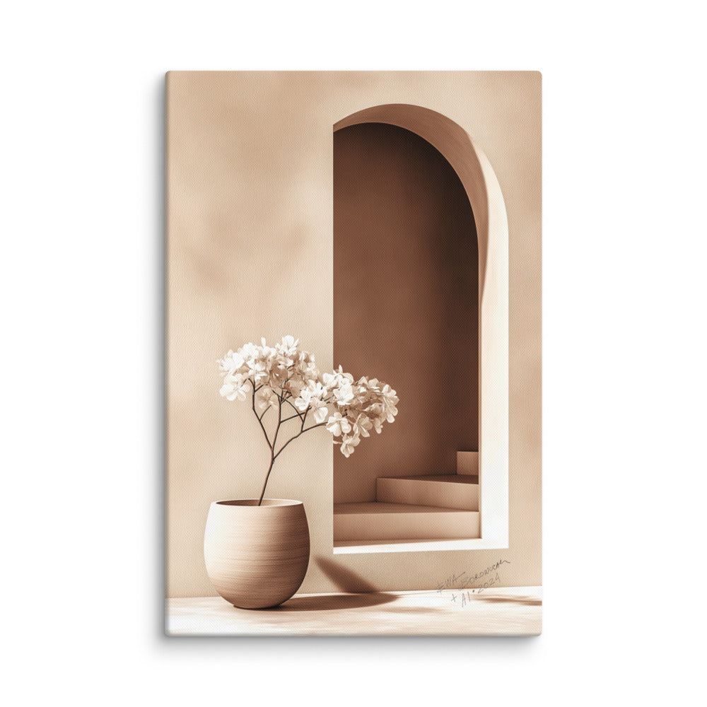 24" x 36" Japandi-style wall art canvas print with a minimalist composition in soft neutral tones, ideal for compact spaces and accent decor.